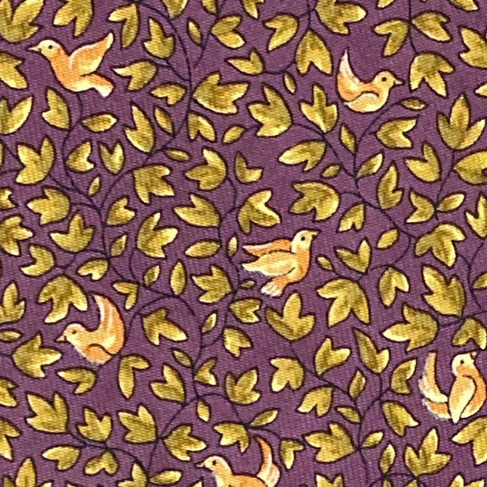 Salvatore Ferragamo Tie - Purple Fun Gold Peace Doves Bird Sitting in The Trees